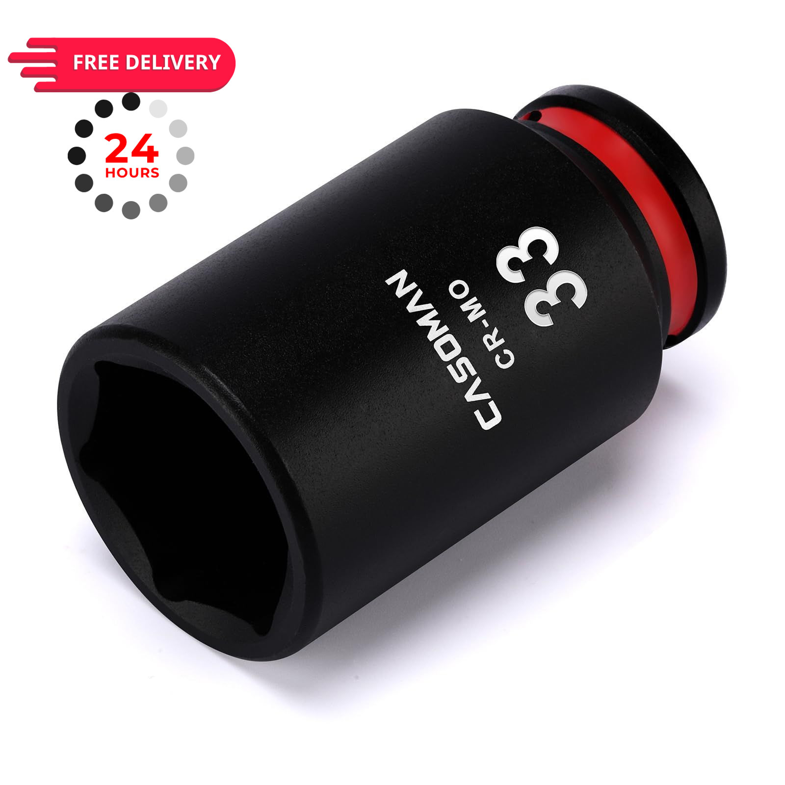 CASOMAN 1/2″ Drive x 33mm Deep Impact Socket, 6-Point, Metric, CR-MO