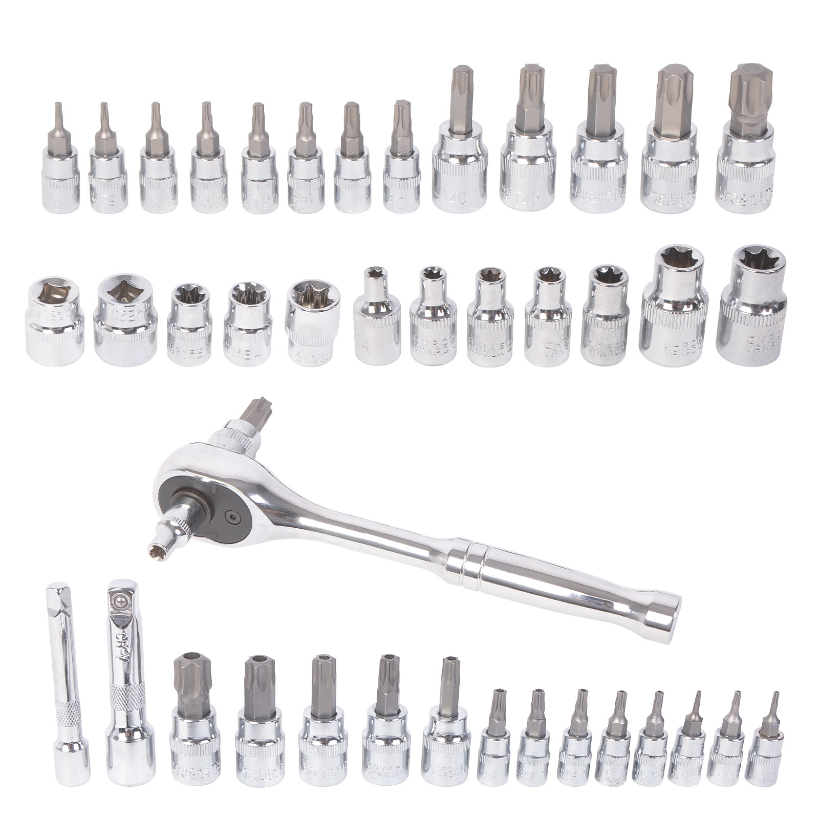 42PC SAE And Metric 1/4 &3/8 Inches Drive Ratchet Wrench Set Torx/Hex Bit Socket