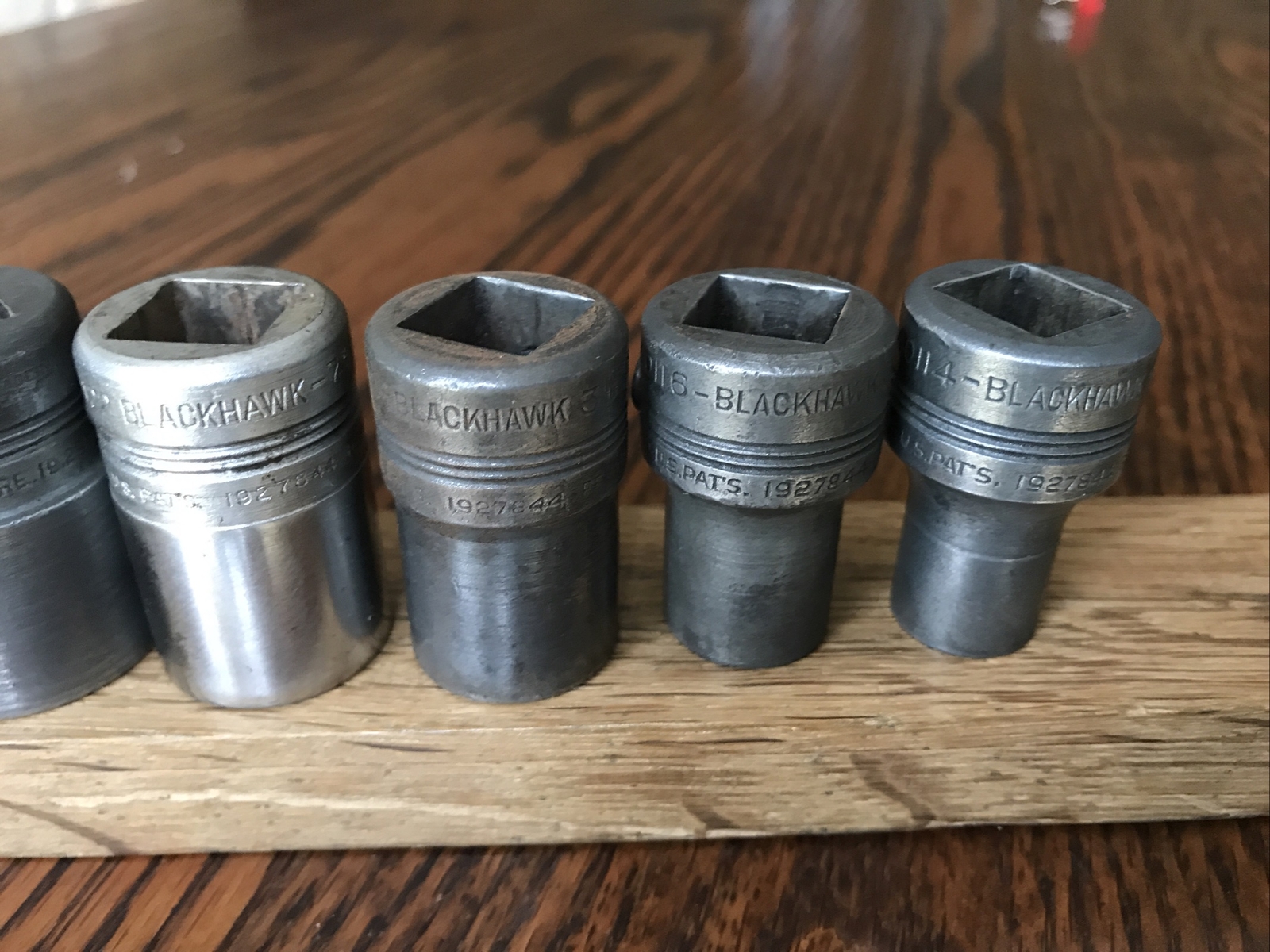 7 Rare Vintage 1940s Blackhawk USA Sockets With 1/2” Drive 1-1/6” To 7/16” AF.