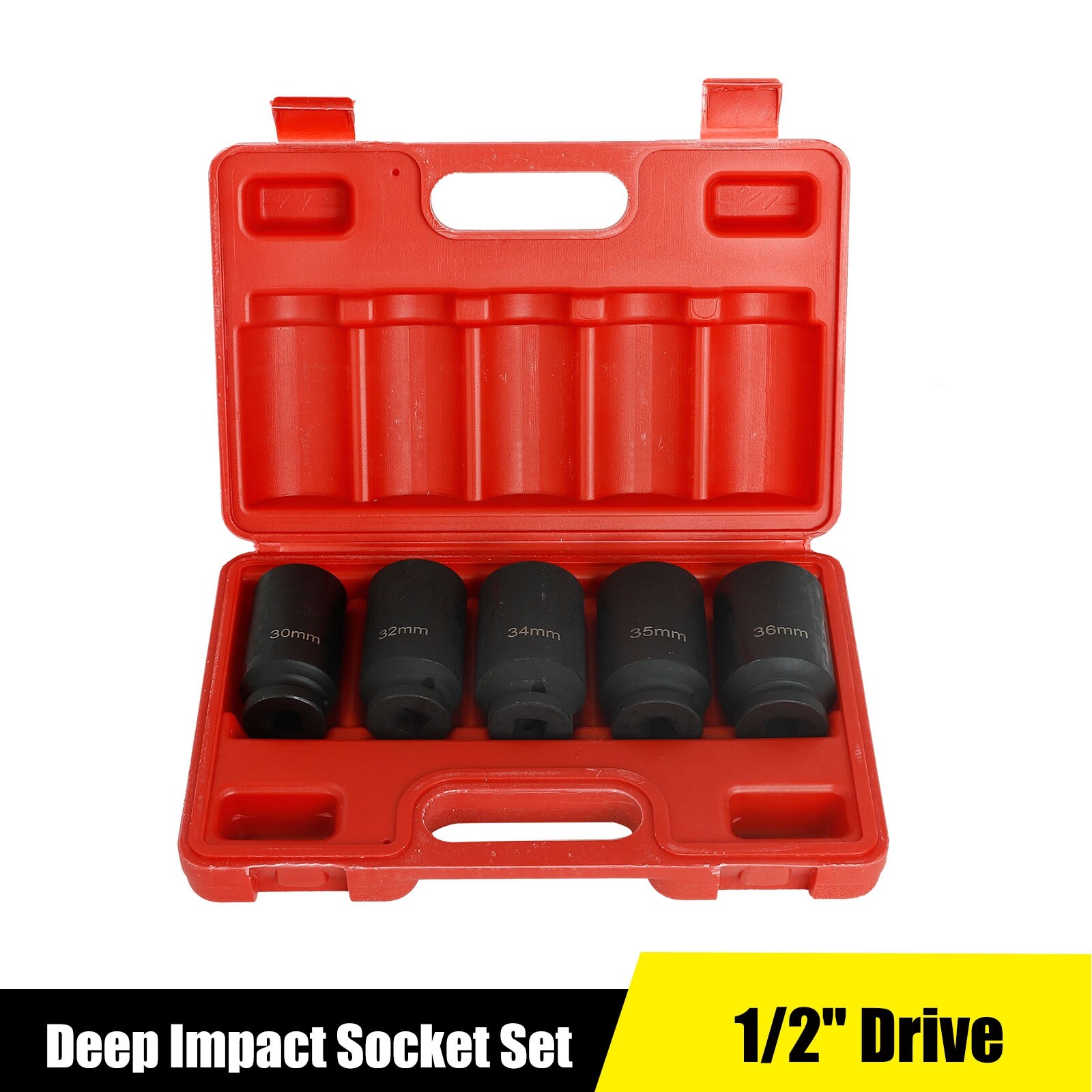 1/2» Deep Spindle Axle Nut Socket Set 12-Point Metric 5pcs 30 32 34 35 36mm