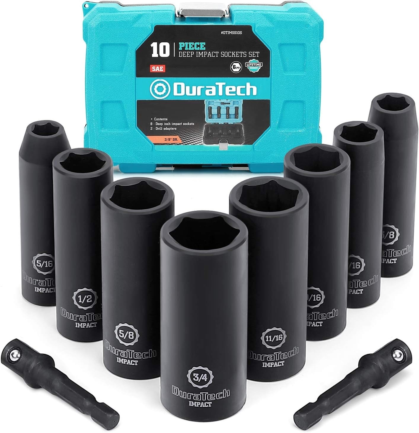 10-Piece 3/8 Drive 6 Point Deep Impact Socket Set, Including 8PCS Deep Impact