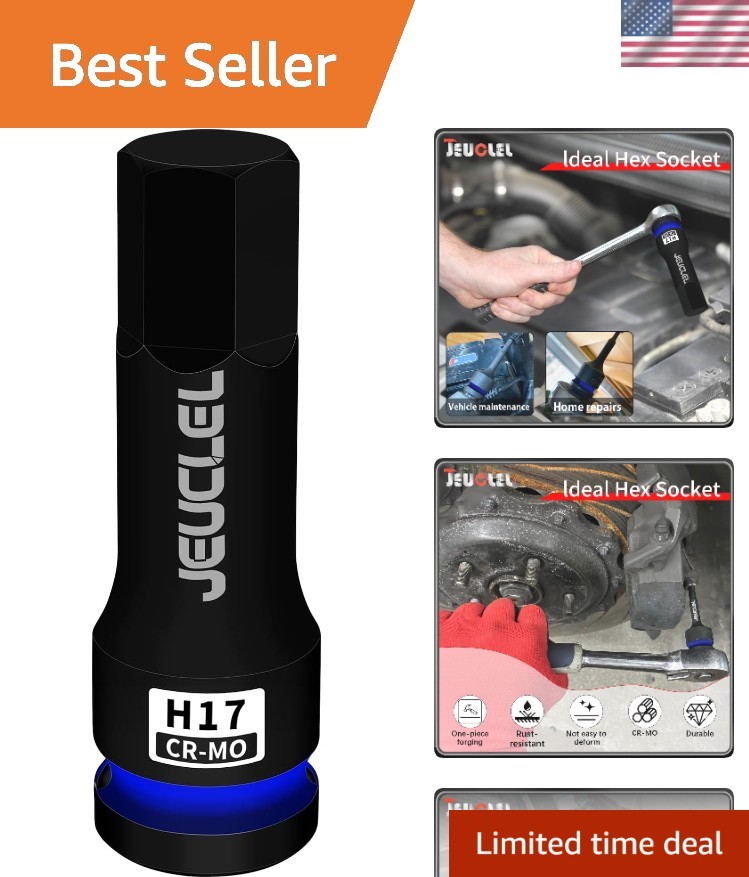 Precision-Made 3″ 17mm Hex Impact Socket – Corrosion-Resistant for Wrench Use