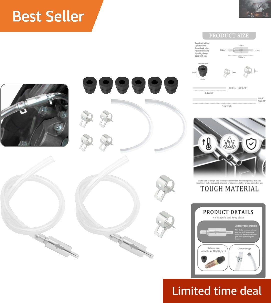 Durable Brake Bleeding Kit with One-Way Valves and Dust-Proof Caps for Safe Use