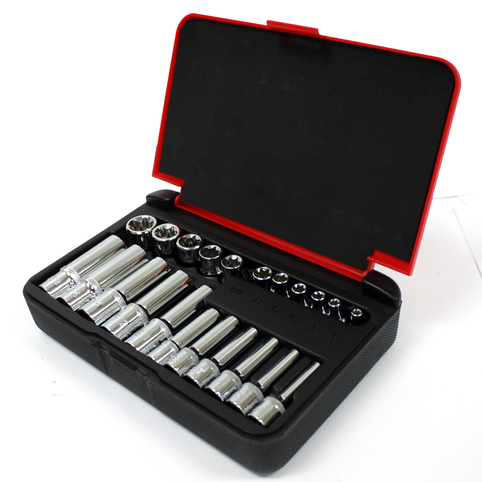 22 pc 1/4″ & 3/8″ Drive Female Torx Socket Set E4-E8 E10-E18 Deep & Shallow