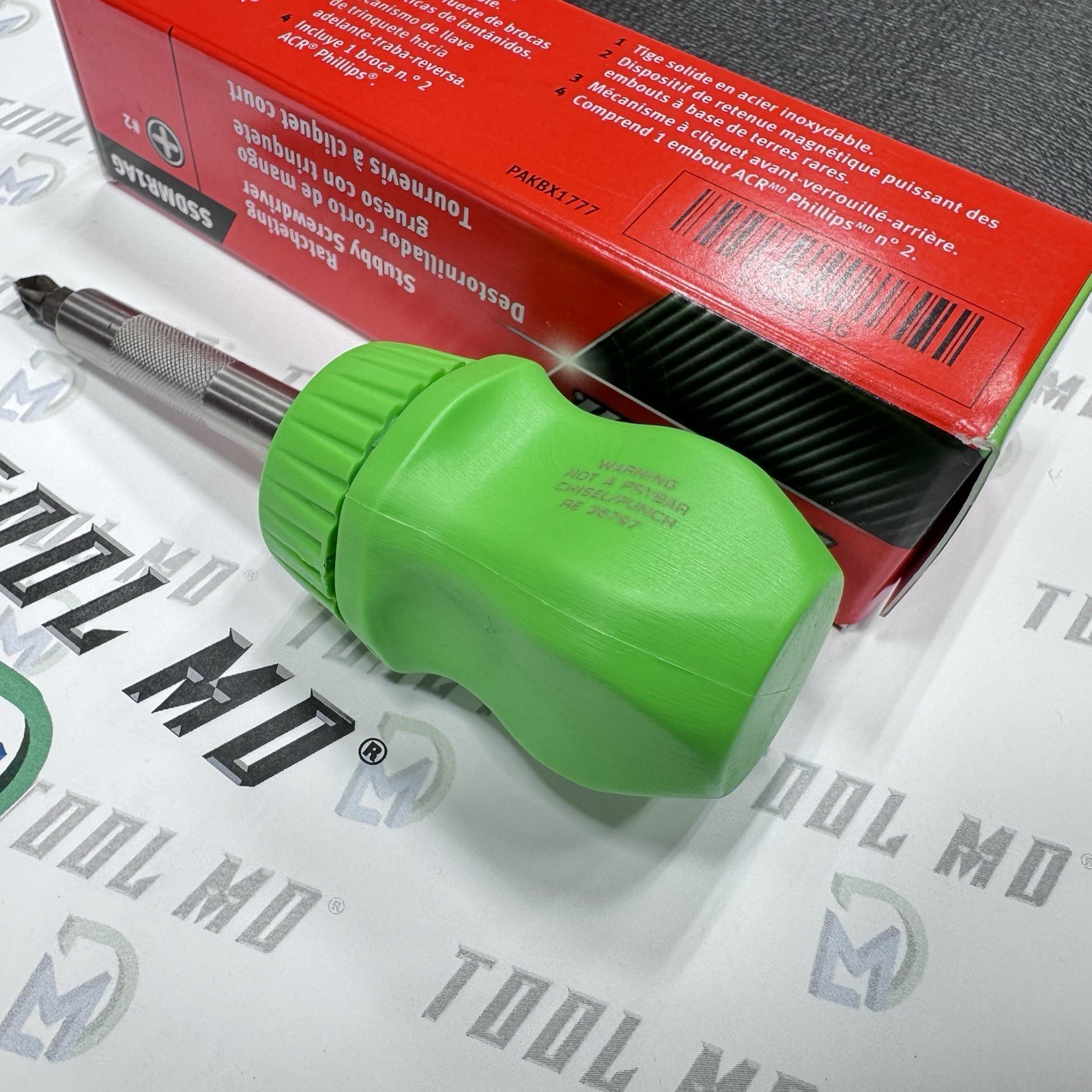 Snap-on Tools USA NEW GREEN Stubby Hard Handle Ratcheting Screwdriver SSDMR1AG