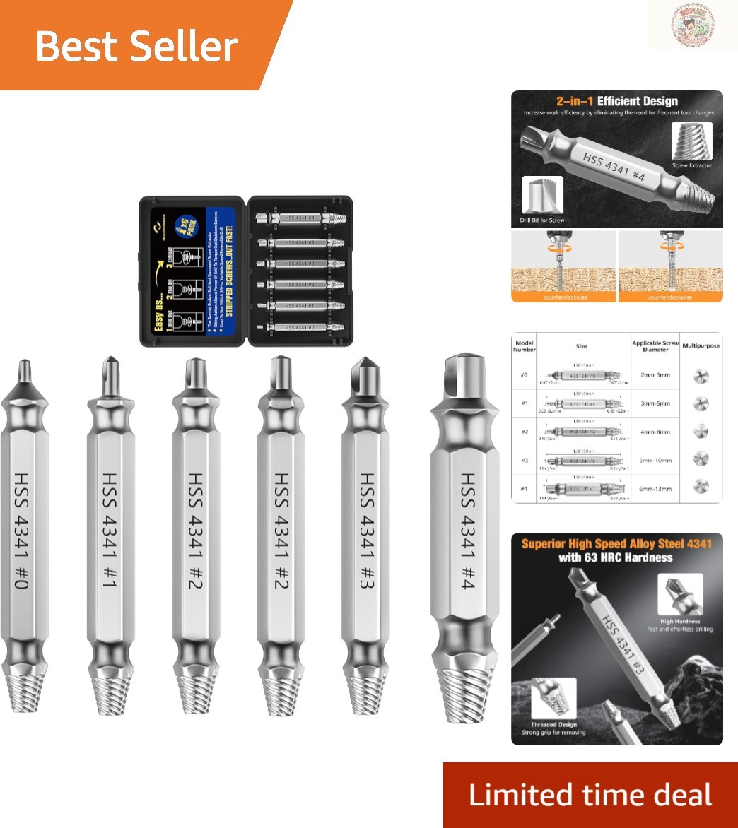 High-Speed Steel Screw Extractor Kit – 6 PCS for Easy Removal of Stripped Bolts
