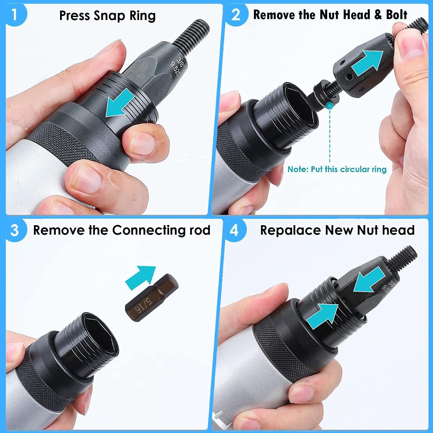 2in1 Electric Rivet/Rivet Nut Tool, Cordless Rivet Gun for Nuts(1/4″,…