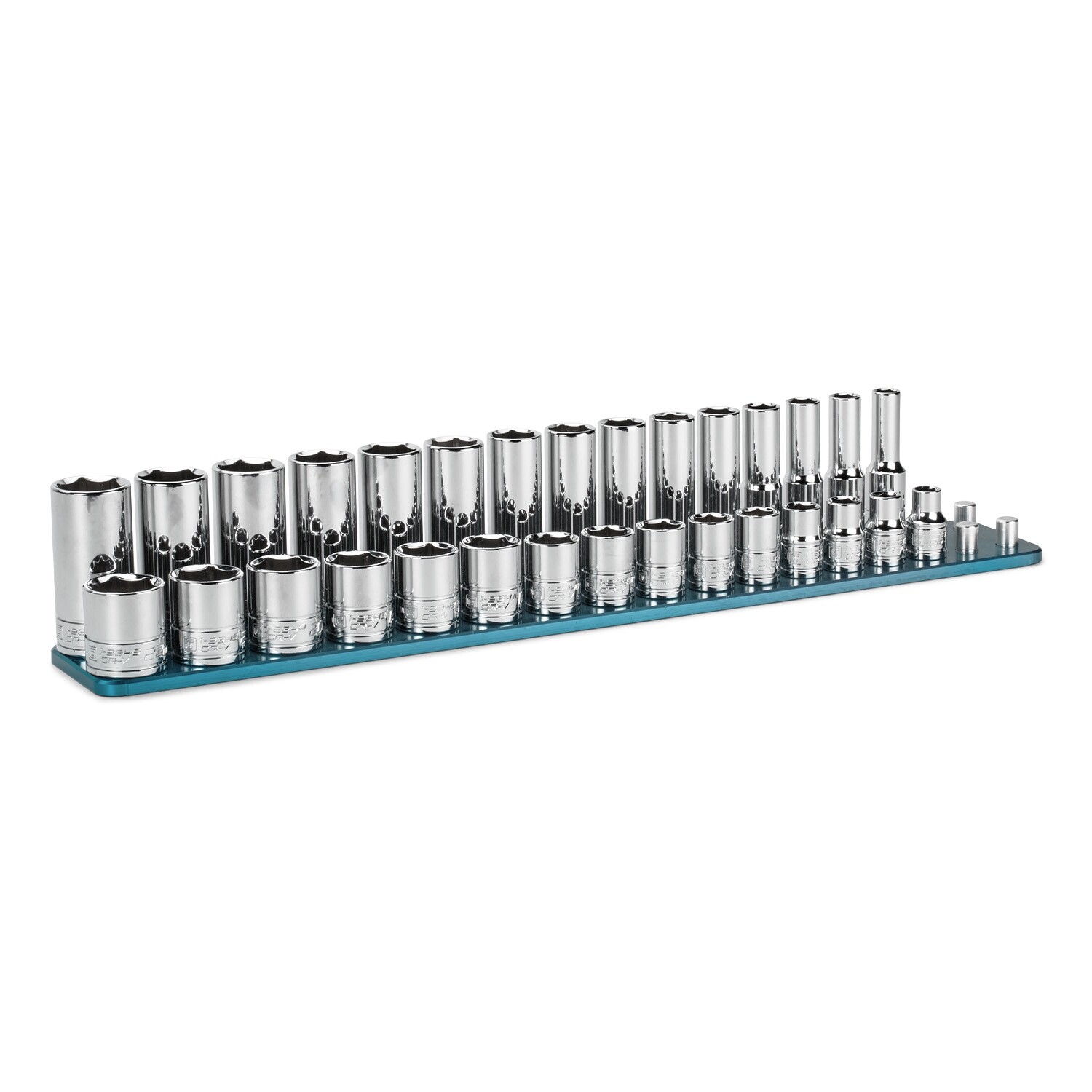 Capri Tools 3/8 in. Drive Shallow/Deep 6-Point Socket Set w/ Rail, Metric, 30-Pc