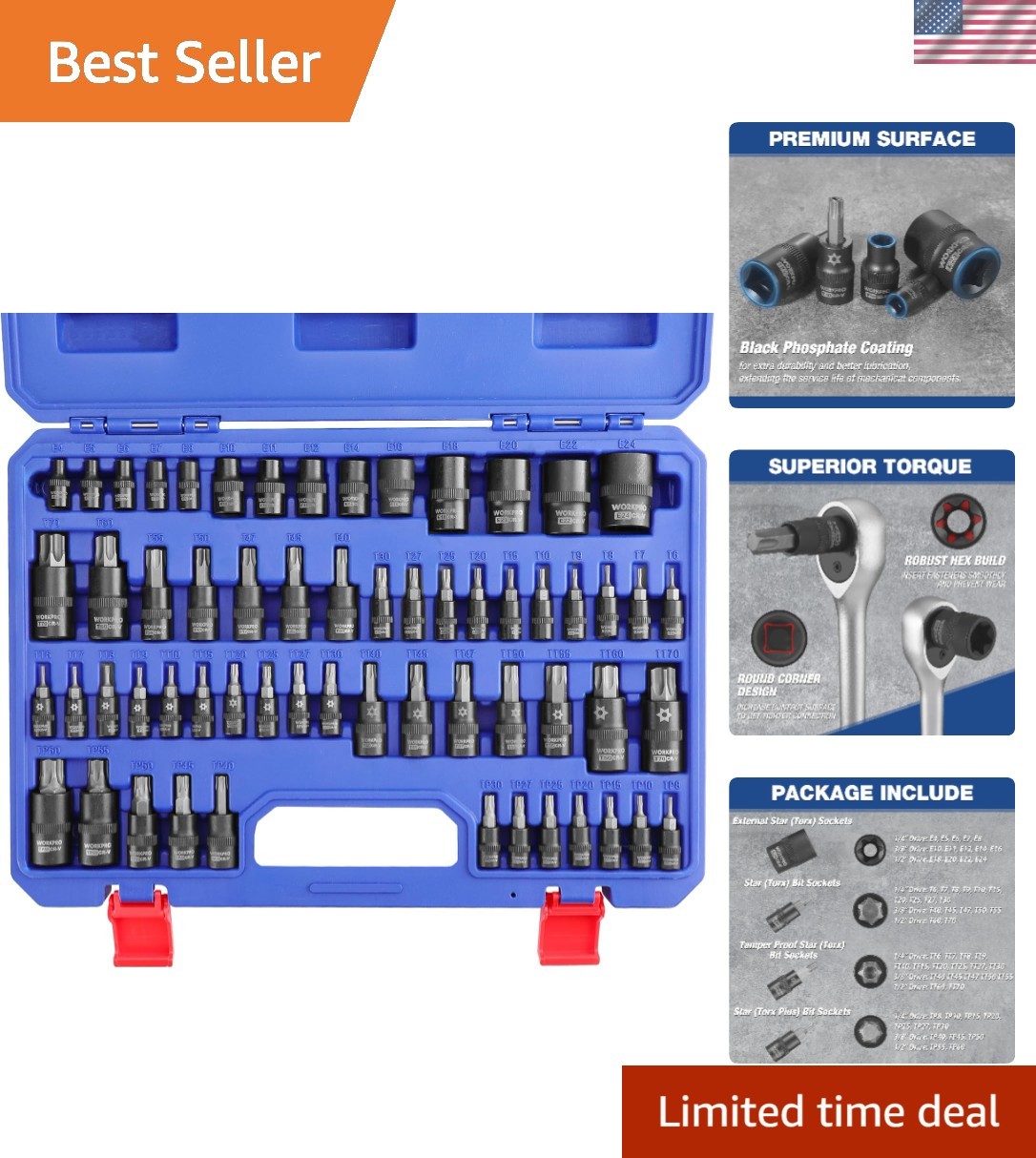 High-Performance 60-Piece Torx Bit Socket Set – Rust Resistant & Organized