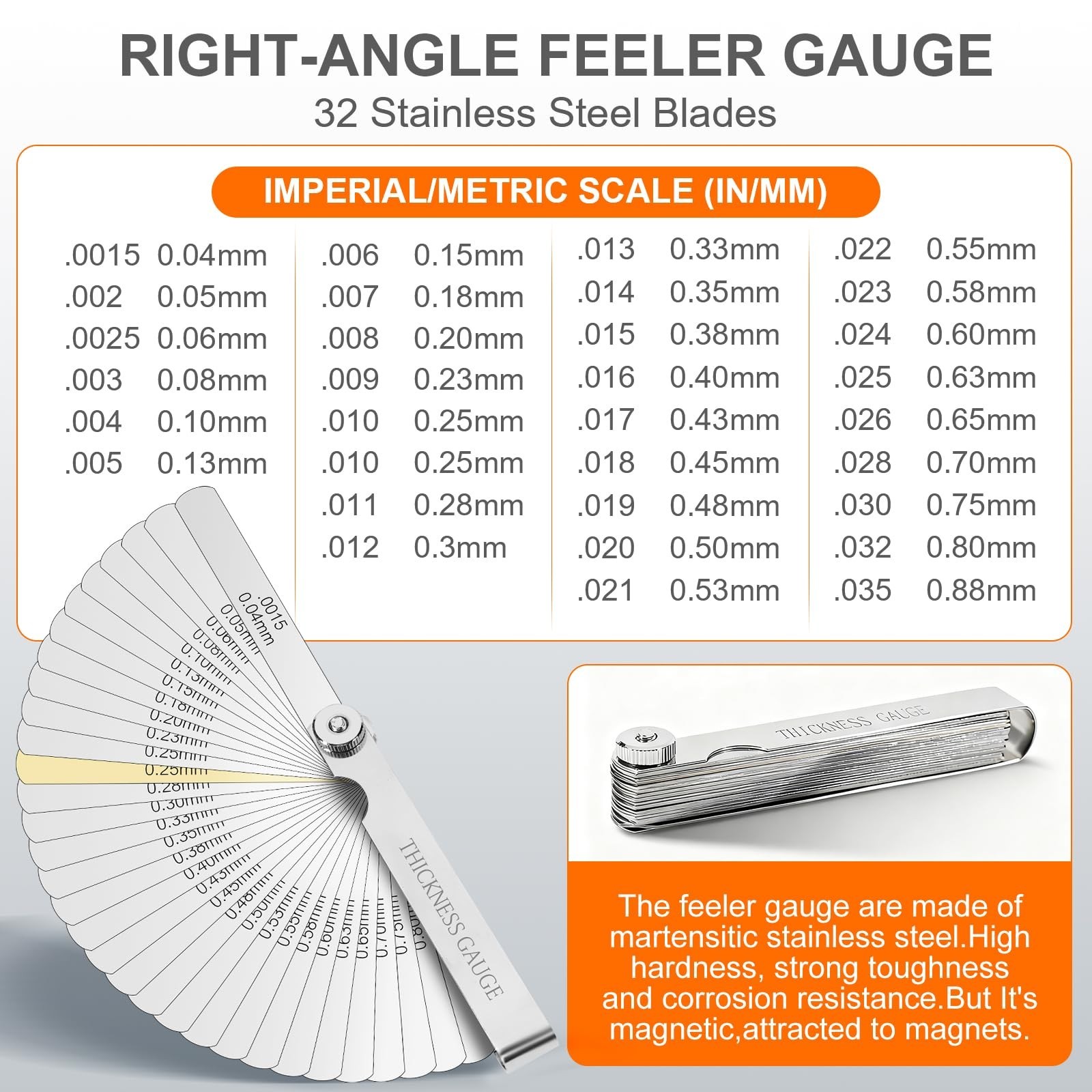 Feeler Gauge Set 2pcs Stainless Steel 32 Straight 16 Offset Blades SAE Metric