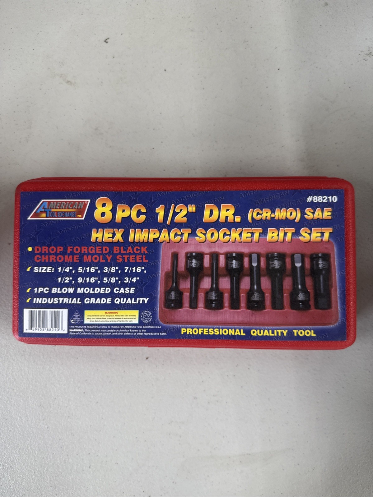 ATE 8pc 1/2 DR. (CR-MO) SAE Hex Imapct Socket Bit Set/Professional Quality Tool