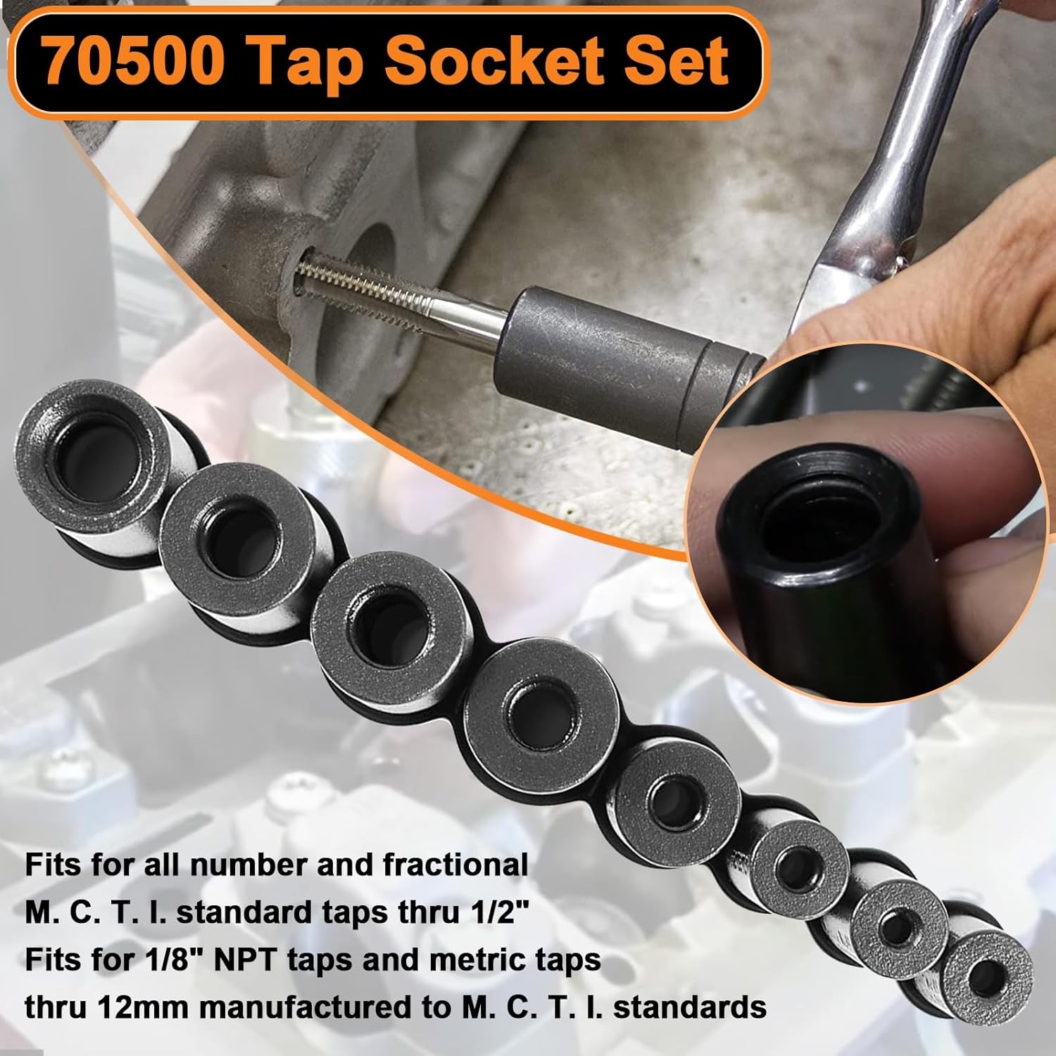70500 Tap Socket Adapter Set Fit for All MCTI Taps Thru 1/2” & 1/8″ NPT Taps