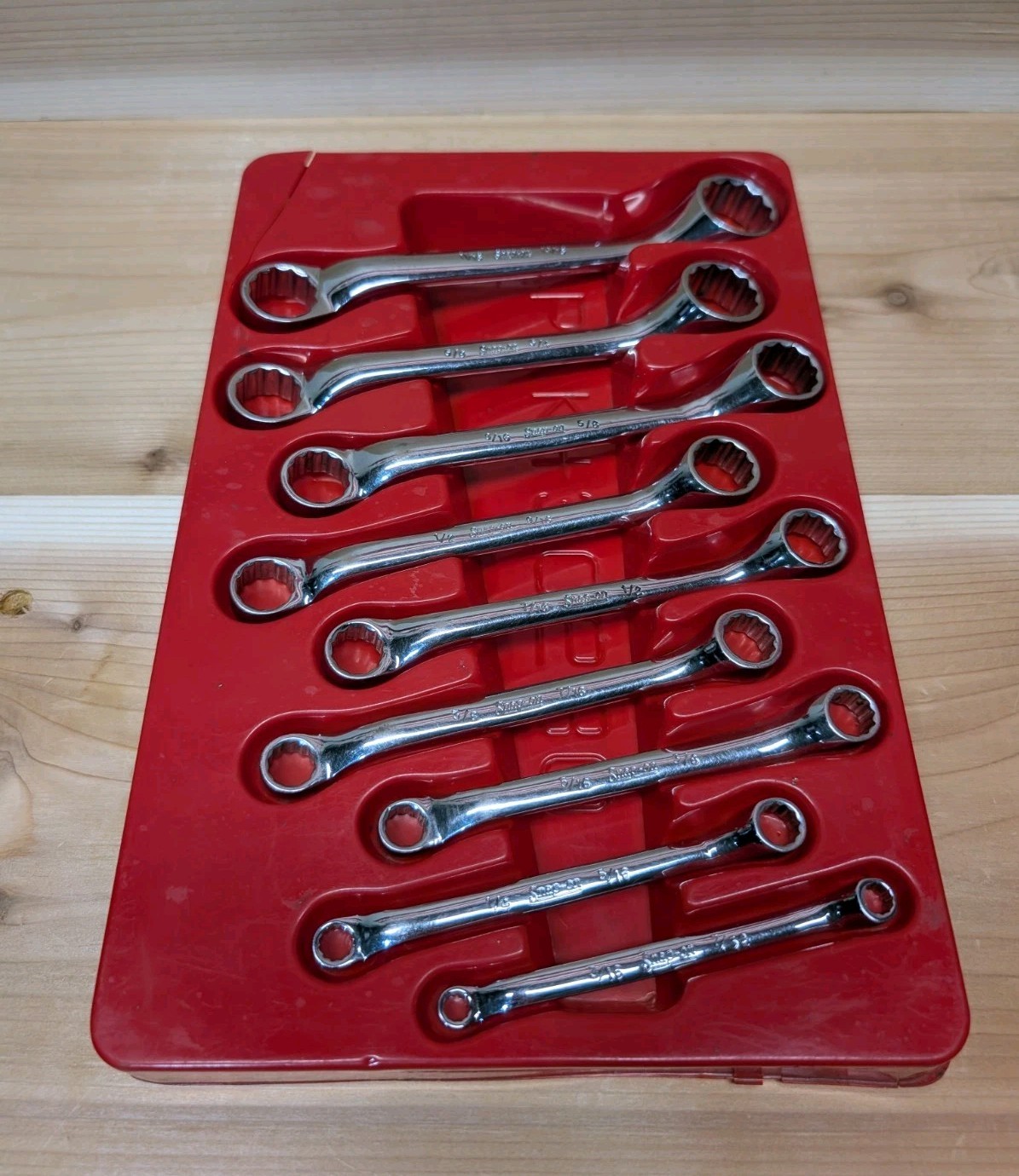 Snap-On XS609 9pc 12-Point SAE Flank Short 10° Offset Box Wrench Set Vintage Exc