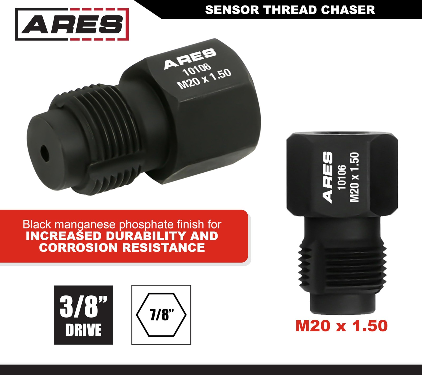 M20 x 1.5 NOx Sensor Thread Chaser Tool Heat Treated Carbon Steel Design