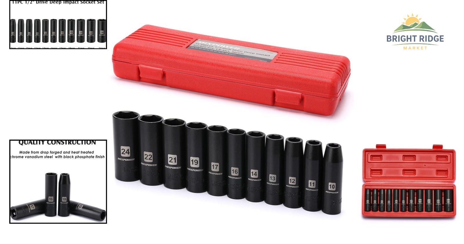 11-Piece Deep Impact Socket Set with Chrome Vanadium Steel Construction
