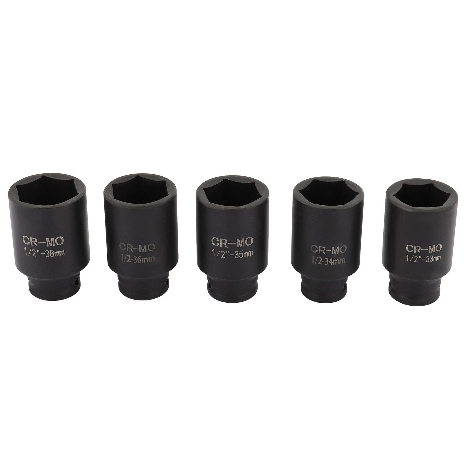 1/2″ Drive 5pc 6 Point Deep Axle Nut Socket Set for Wheel Hub Nuts 33-38mm