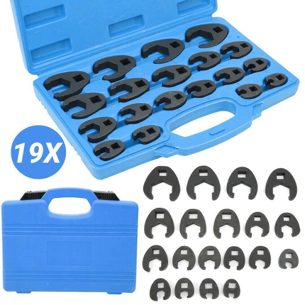 19PCS Crows foot Wrench Set 1/2″ and 3/8” Drive Flare Nut Crowfoot Wrench Set US