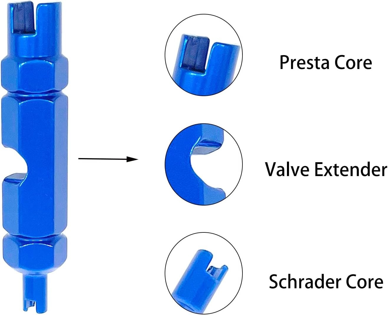 3-in-1 Valve Core Remover Tool for Presta & Schrader Tires – Compact Blue Design