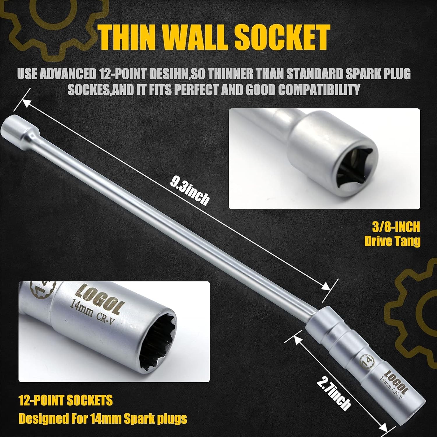 14mm Swivel Magnetic Spark Plug Socket,3/8-Inch Drive x 12″ Total Length,12-P…