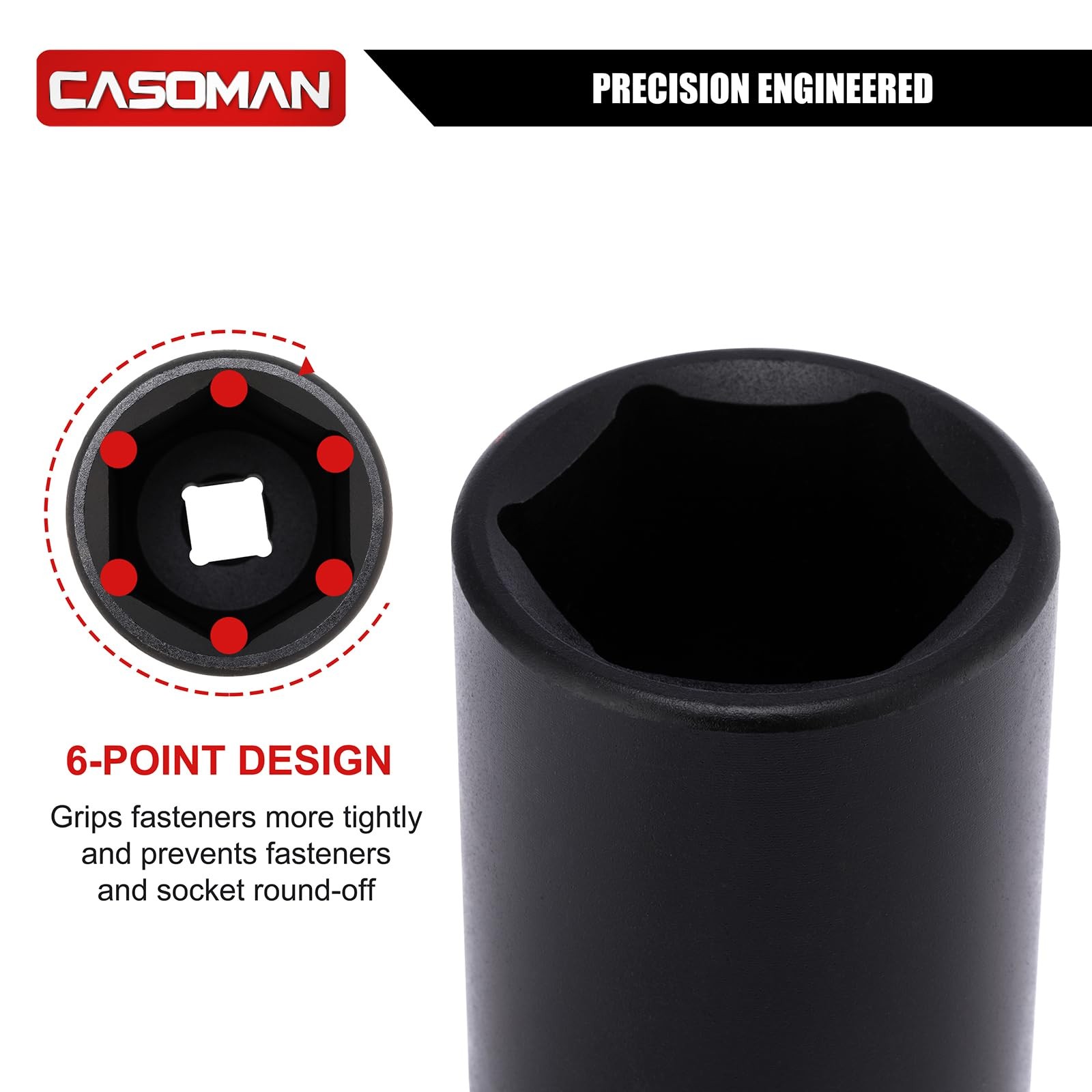 CASOMAN 1/2″ Drive x 34mm Deep Impact Socket, 6-Point, Metric, CR-MO