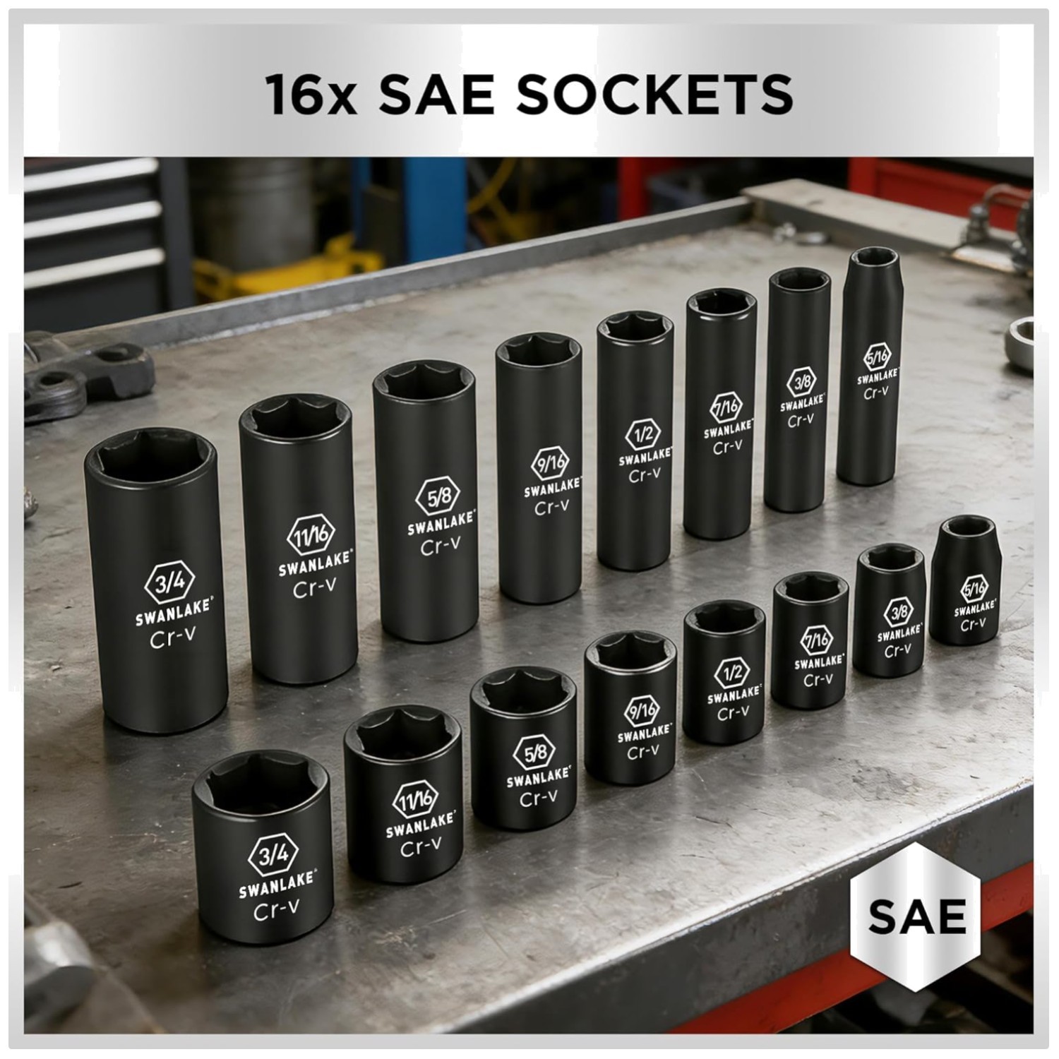 Swanlake 3/8» Drive Impact Socket Set, 50-Piece