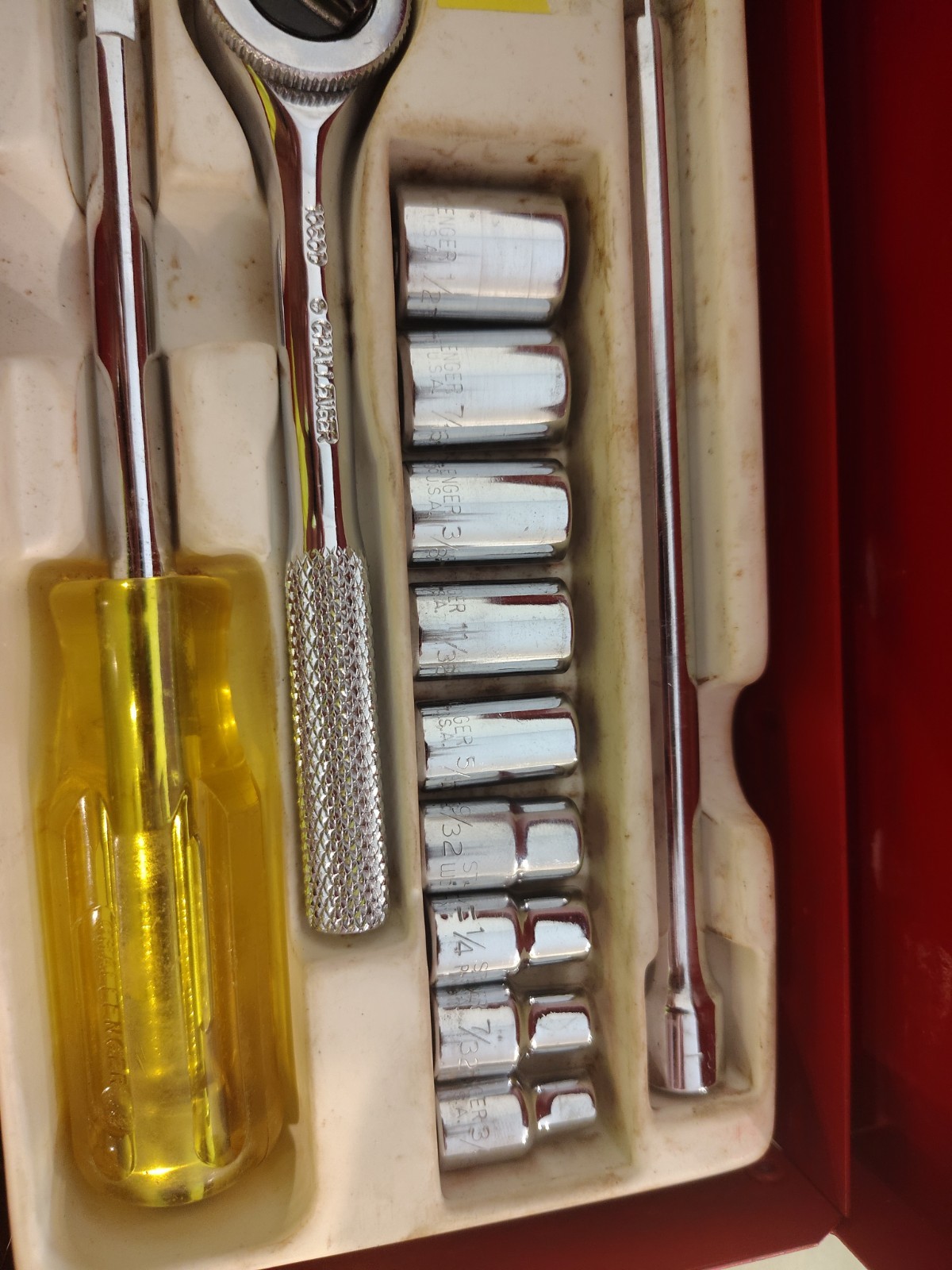 CHALLENGER PROTO 1/4″ In. Drive SAE 21pc Socket Set In Red Metal Case USA Read