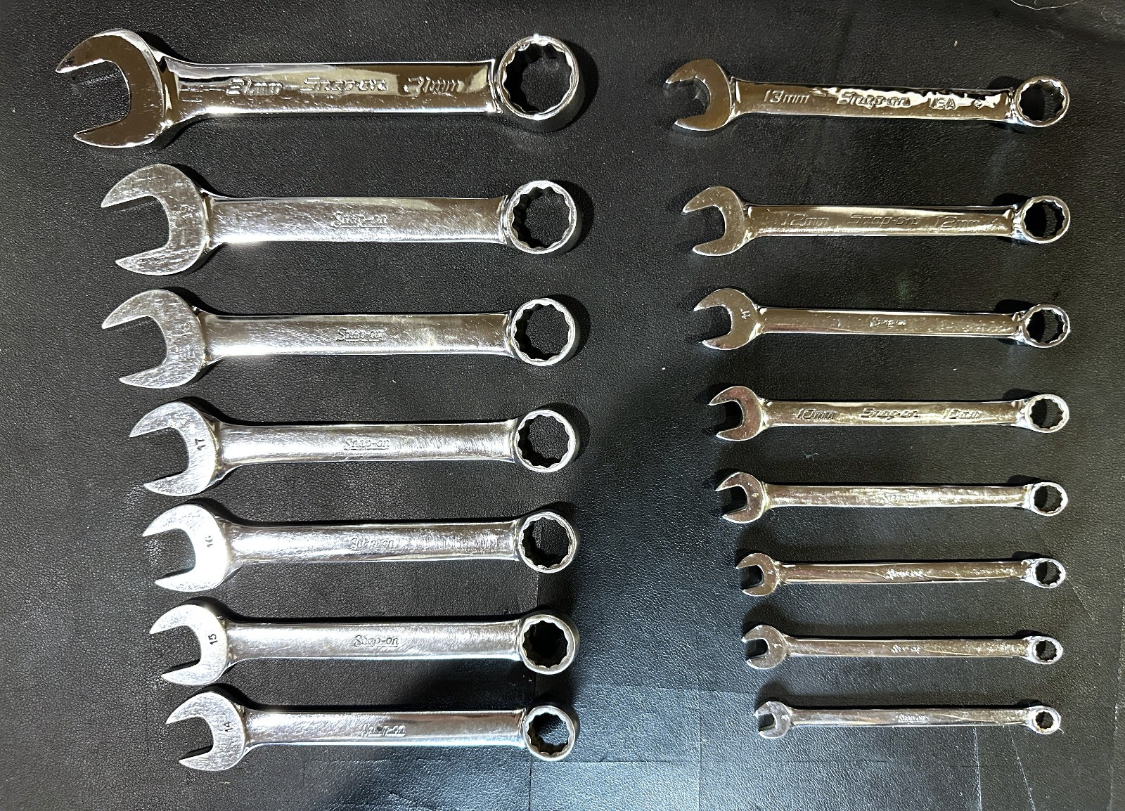 SNAP ON OEXM-SERIES 15-Pc 12-Pt Metric Flank Drive® Short Combination Wrench Set