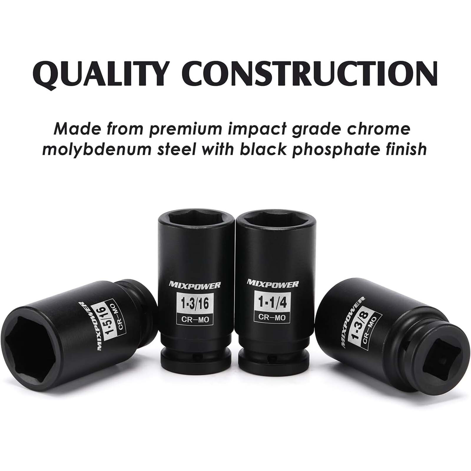 21 PCS 3/4» Drive Deep Jumbo Impact Socket Set,SAE(7/8»-2»),6 Point,Ratchet