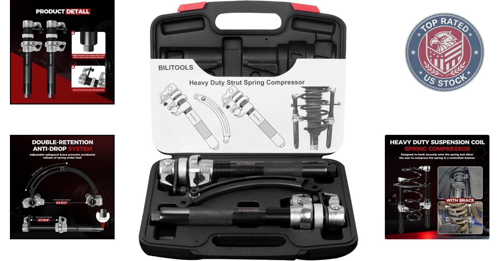 Professional 2-Piece Spring Compression Tool Set with Safety Jaws – 2645 LB Load