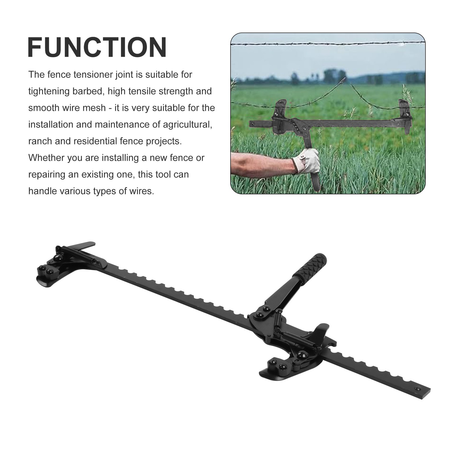 33″ Steel Fence Barb Wire Stretcher Tool – Fence Stretcher All-Purpose Splicer