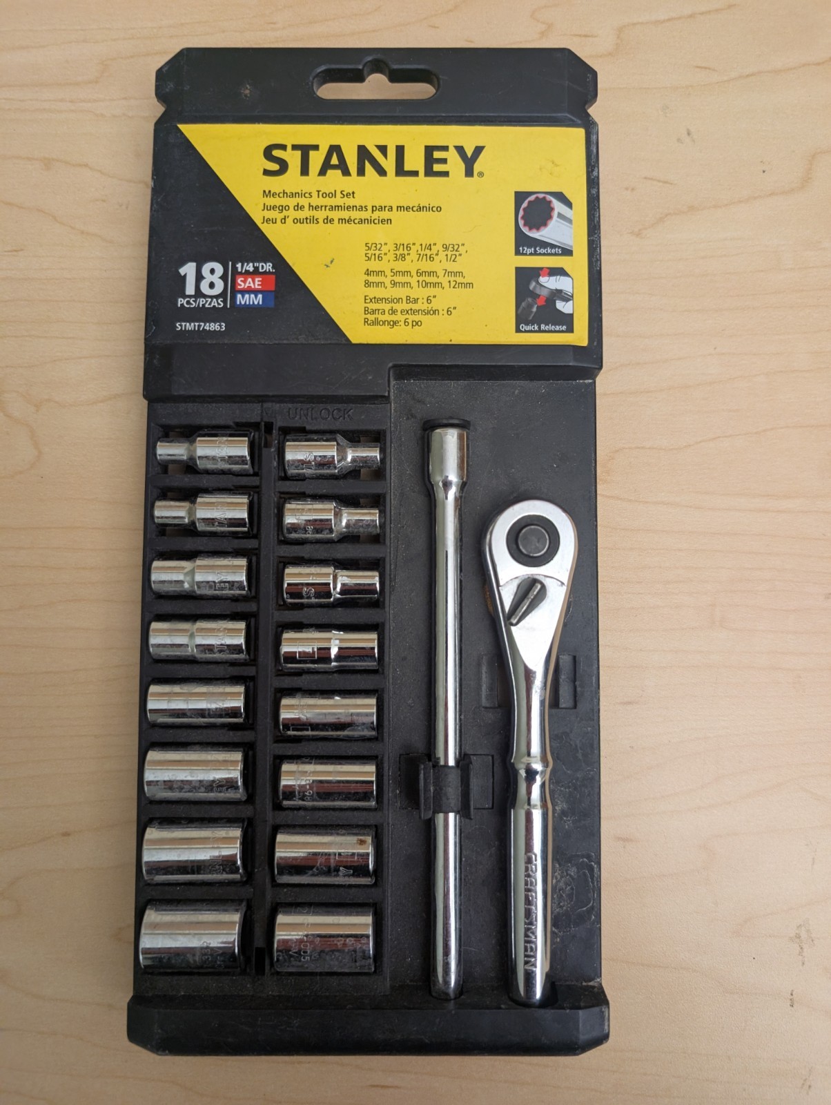 Stanley 18-Piece 1/4″ Drive SAE & Metric Socket Set – Complete
