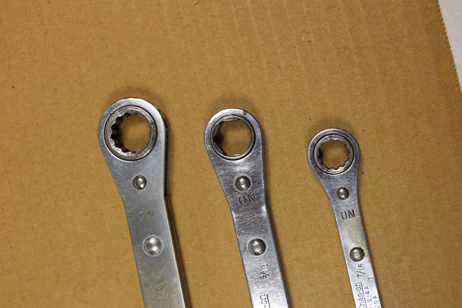 Snap-on 3/8″×7/16″-1/2”x9/16” -9/16”x5/8” 12pt Ratchet Wrench Lot Of 3 Pcs.