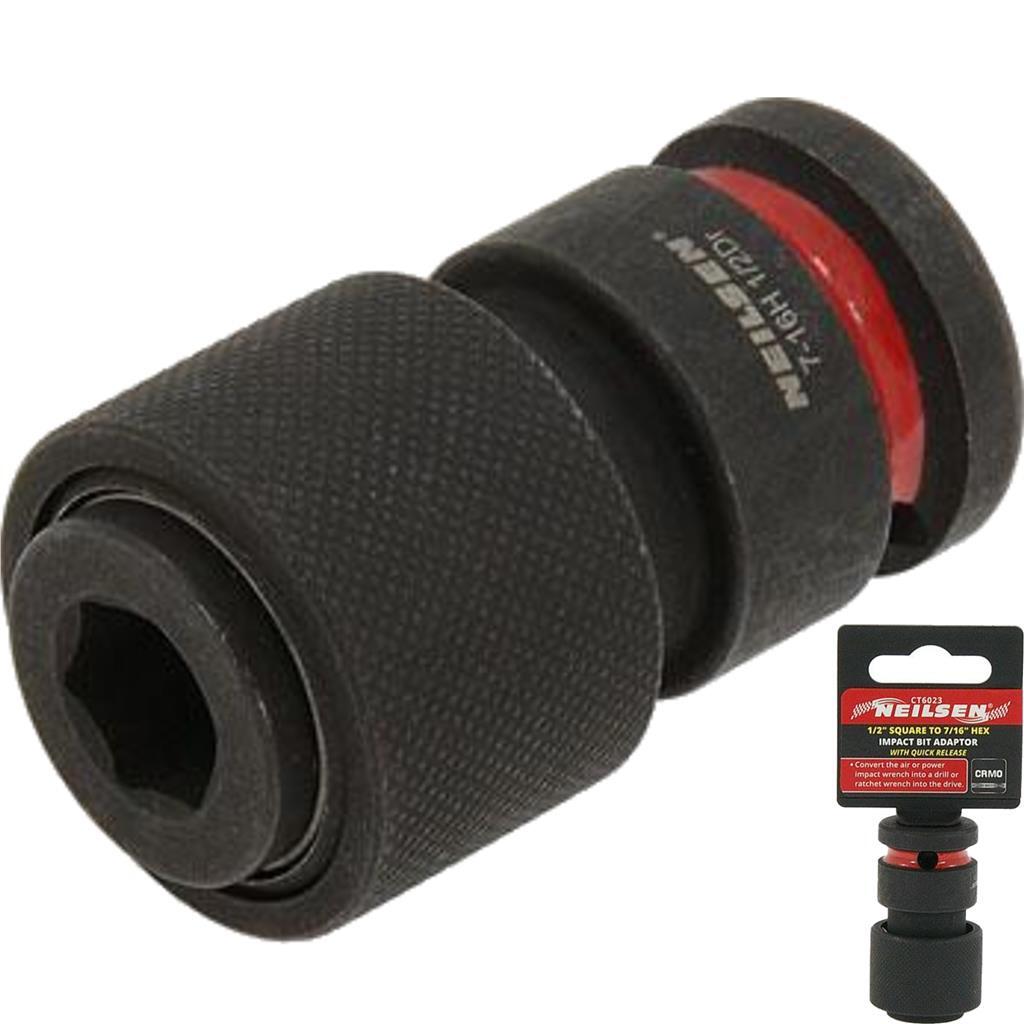 Neilsen 1/2″ Square To 7/16″ Hex Impact Bit Adaptor Quick Release Socket