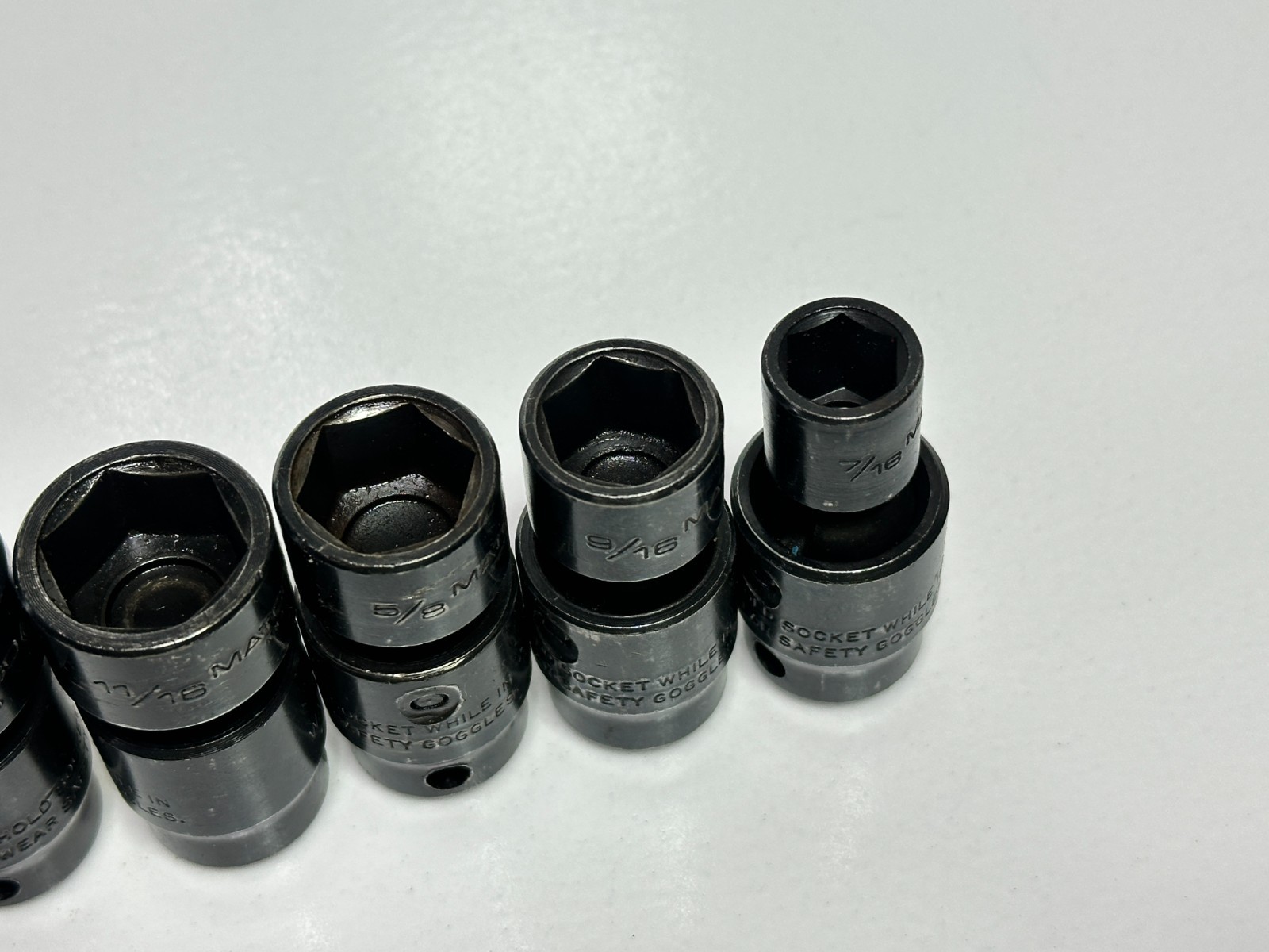 Matco Tools USA 5pc 3/8” Drive SAE Swivel Universal Impact Set Lot, 7/16-3/4”