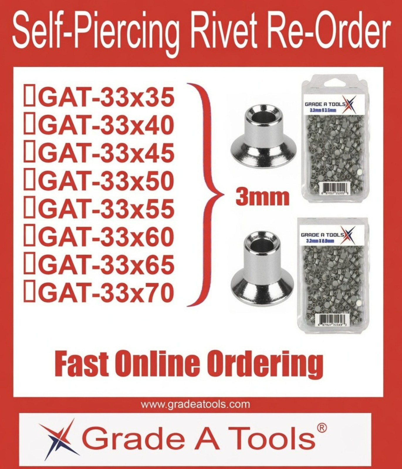 Aluminum Self Piercing Rivets – Collision Repairs – Boxes of 100