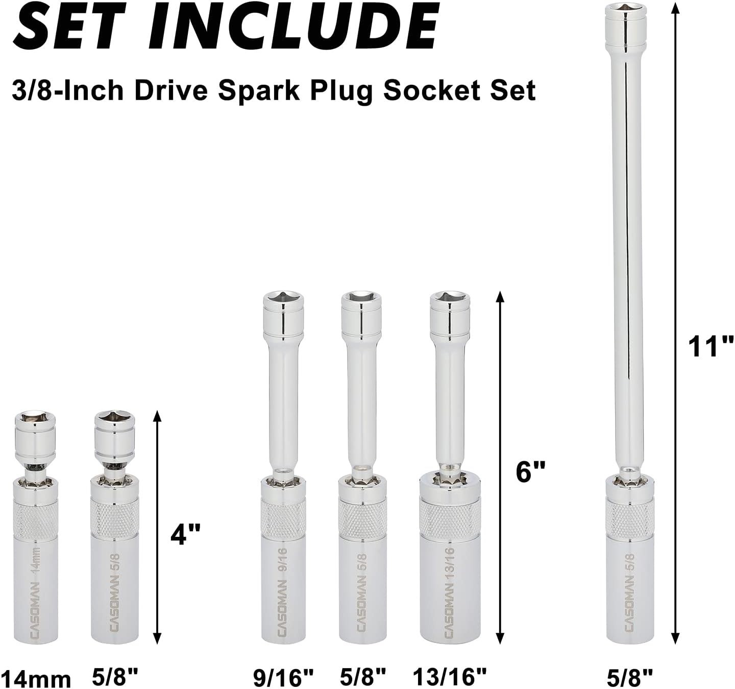6PCS 3/8-Inch Drive Magnetic Swivel Spark Plug Socket Set, Include 9/16-Inch,…