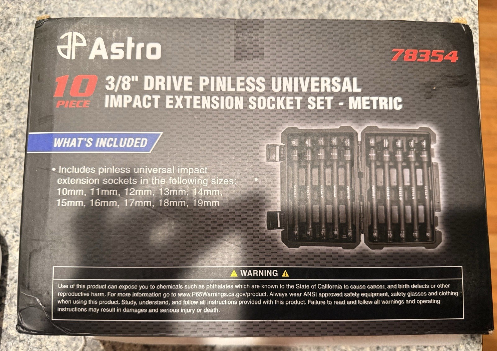 Astro Pneumatic 78354 10 Piece 3/8 Drive Metric Pinless Universal Impact Ext Set