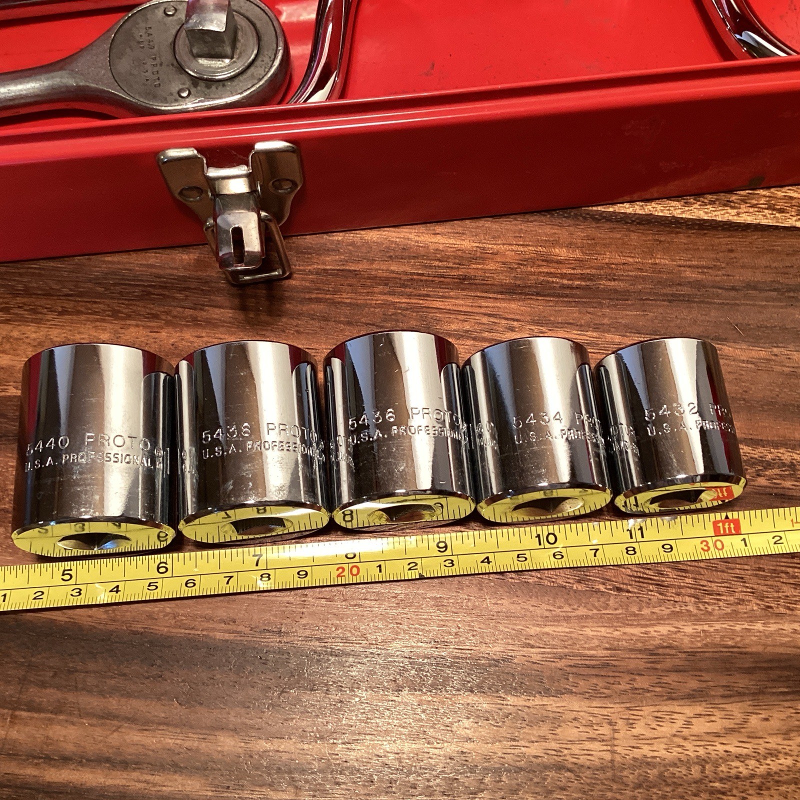 18-pc. PROTO TOOLS 1/2” DRIVE PROFESSIONAL SAE SOCKET SET, 12-POINT, METAL CASE
