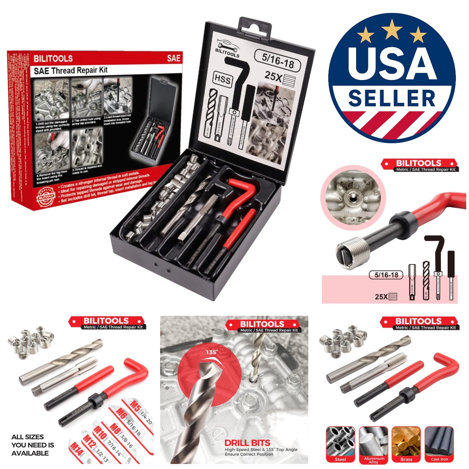 High-Efficiency Thread Repair Kit for 5/16-18 Inch with Stainless Inserts