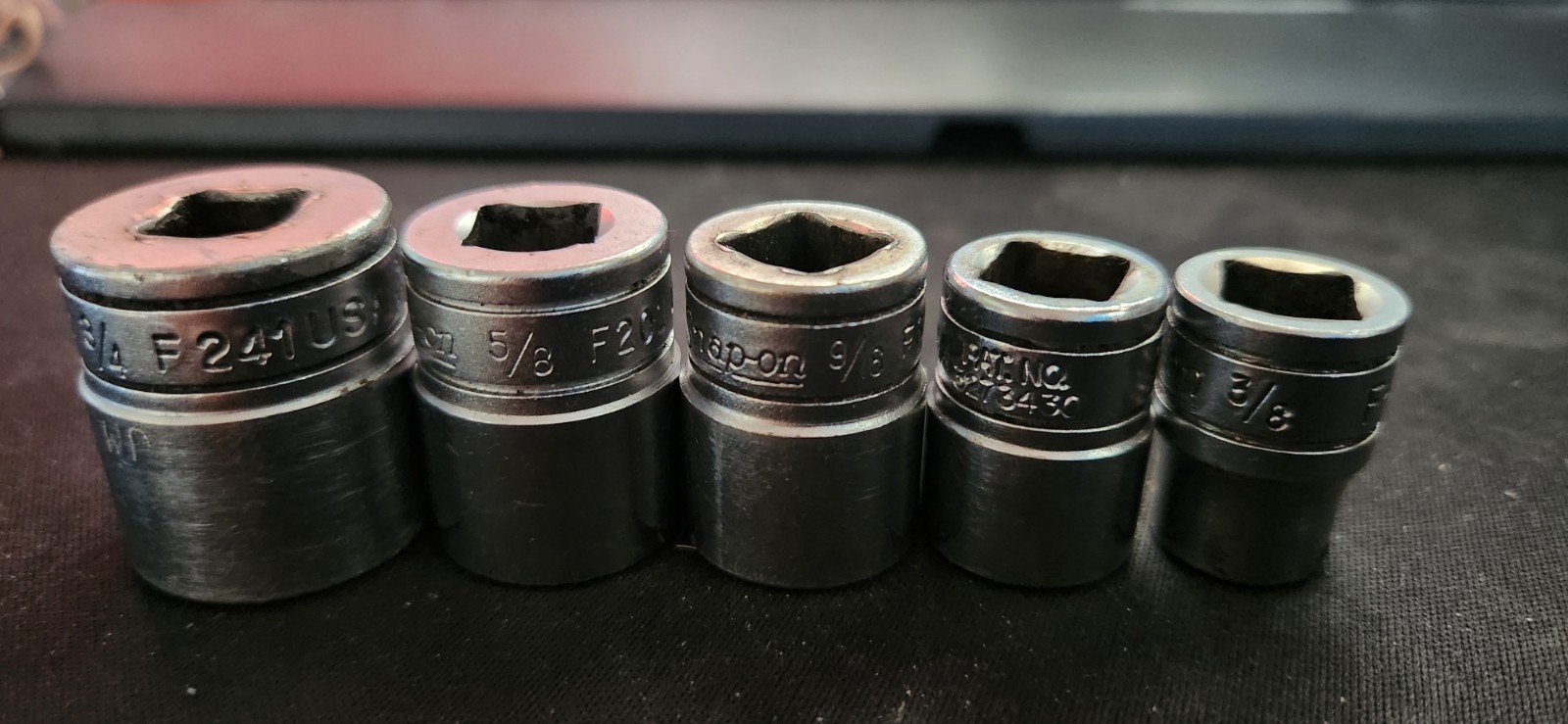 5 SNAP-ON SOCKETS 3/8″ DRIVE 3/8″-1/2″-9/16″-5/8″-3/4″