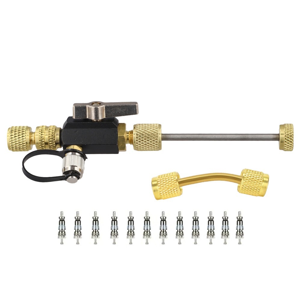 HVAC Valve Core Removal Tool Set with 14 SAE Extension and Multiple Valve Sizes