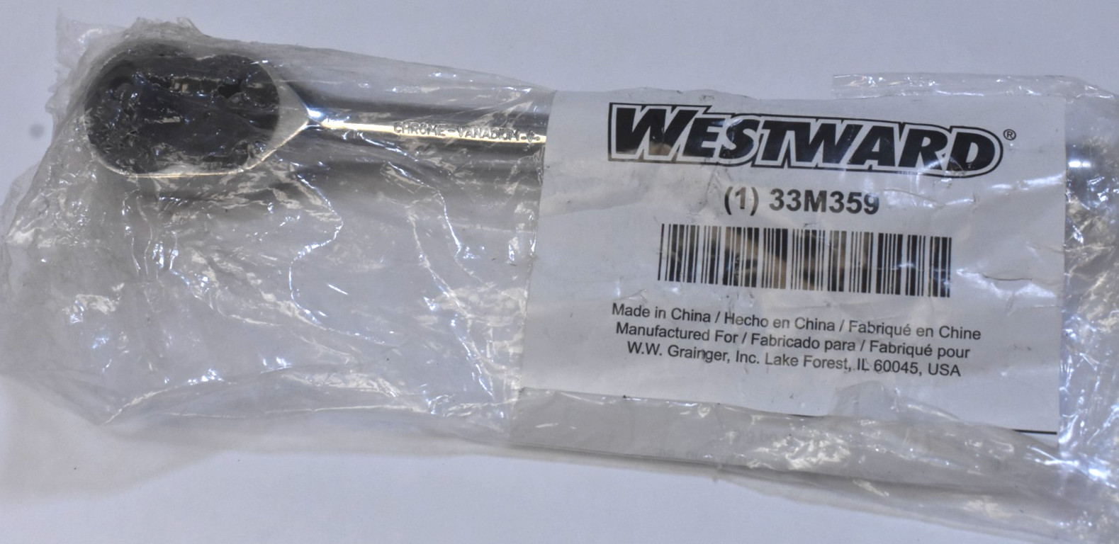 Westward 33M359 Hand Ratchet Pear Reversible 7-3/4″ OAL 8° Arc Swing Chrome