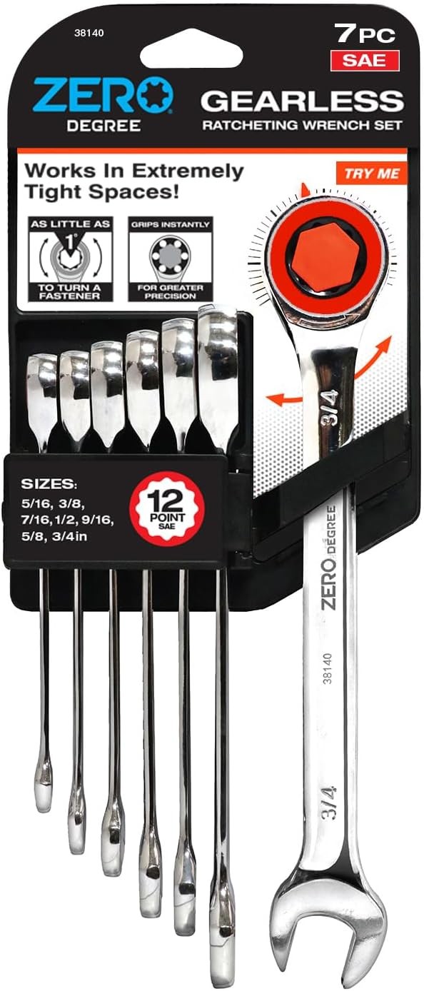 Zero Degree Gearless Ratchet Wrench Set – Sae, 7 Pc (38140)