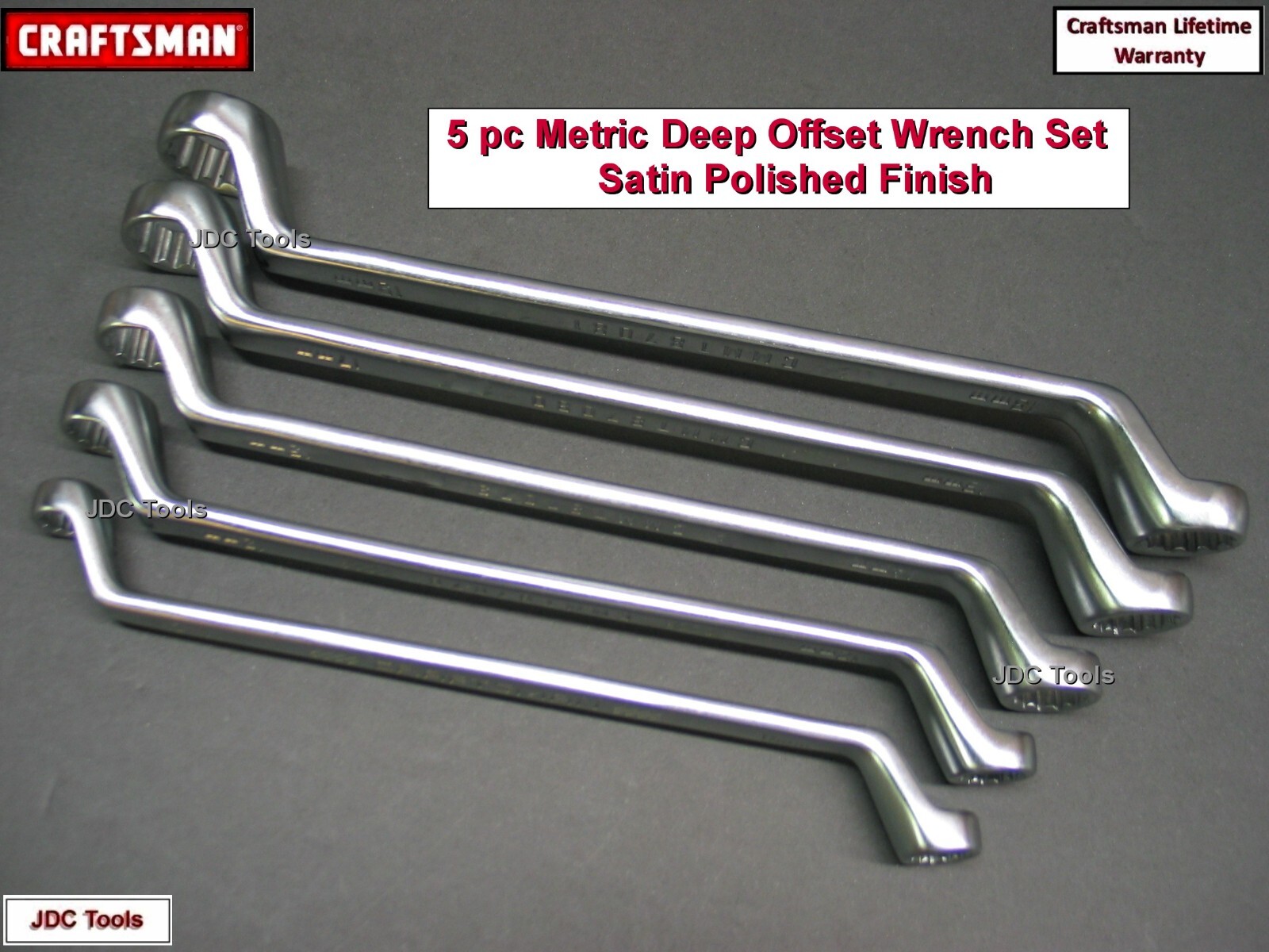 CRAFTSMAN TOOLS 5 pc Deep Offset Metric MM Satin Polished Box End Wrench Set