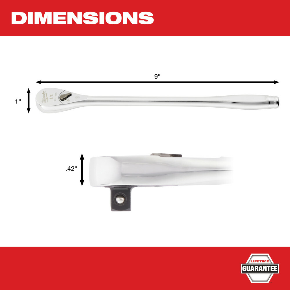 Milwaukee 48-22-9005 1/4″ Dr. 9in. Ratchet w/ 4 Arc Swing