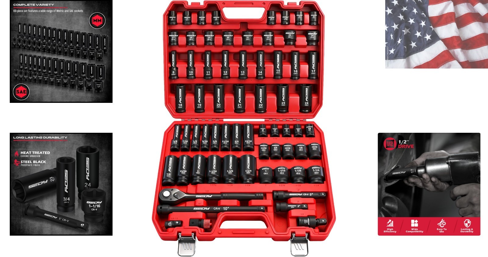 Master 1/2″ Drive Impact Socket Set, 67-Piece Standard & Deep Master Impact S…