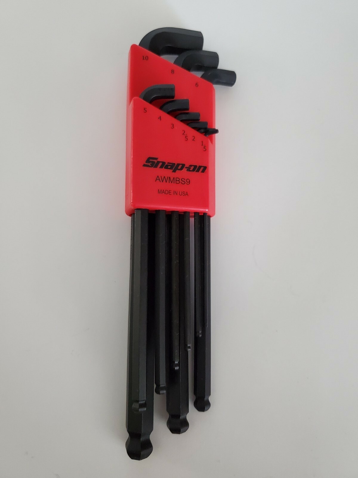 Snap On Tools L-shaped Stubby Ball HEX METRIC Wrench Set w/Holder -9 keys AWMBS9