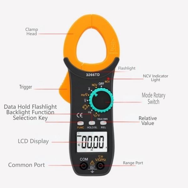 3266TD Clamp Multimeter True RMS AC DC Voltage Current Testing with NCV