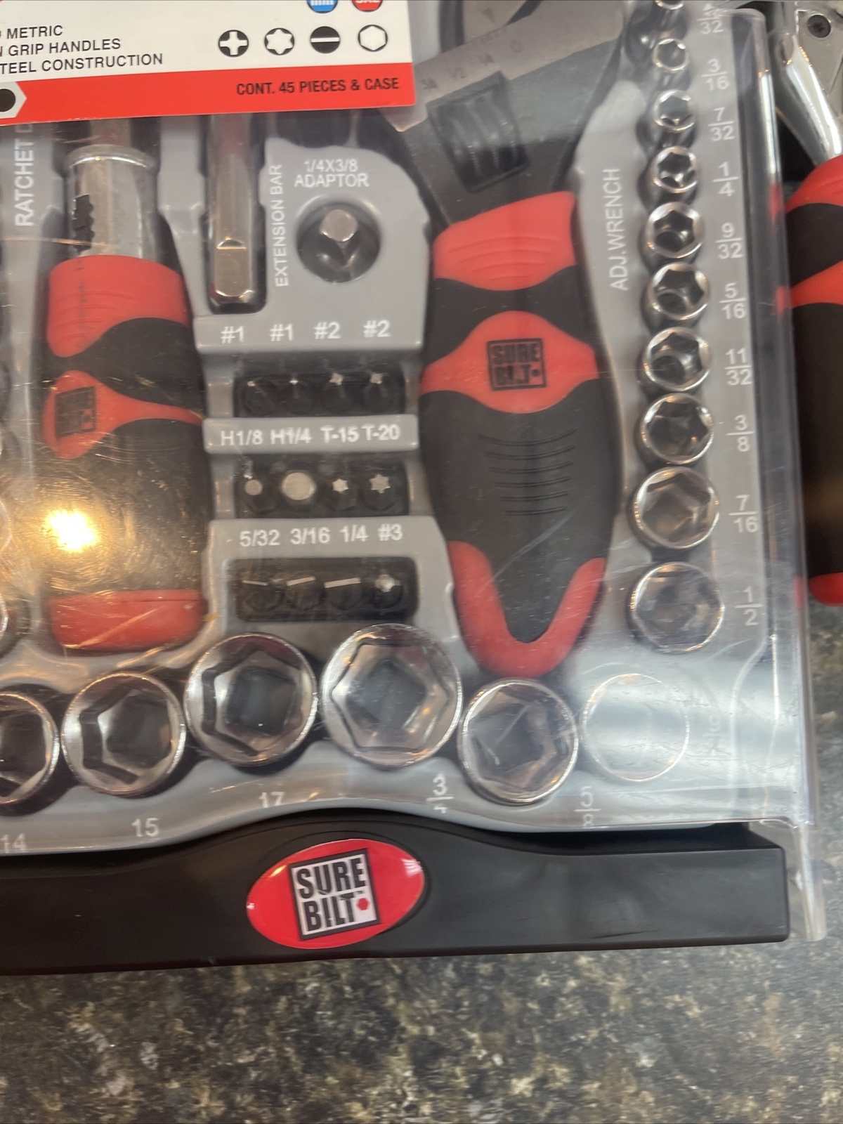 SUREBILT Stubby Driver Dual Drive Ratchet SAE/METRIC Tool Set 45 Piece # AZ5002