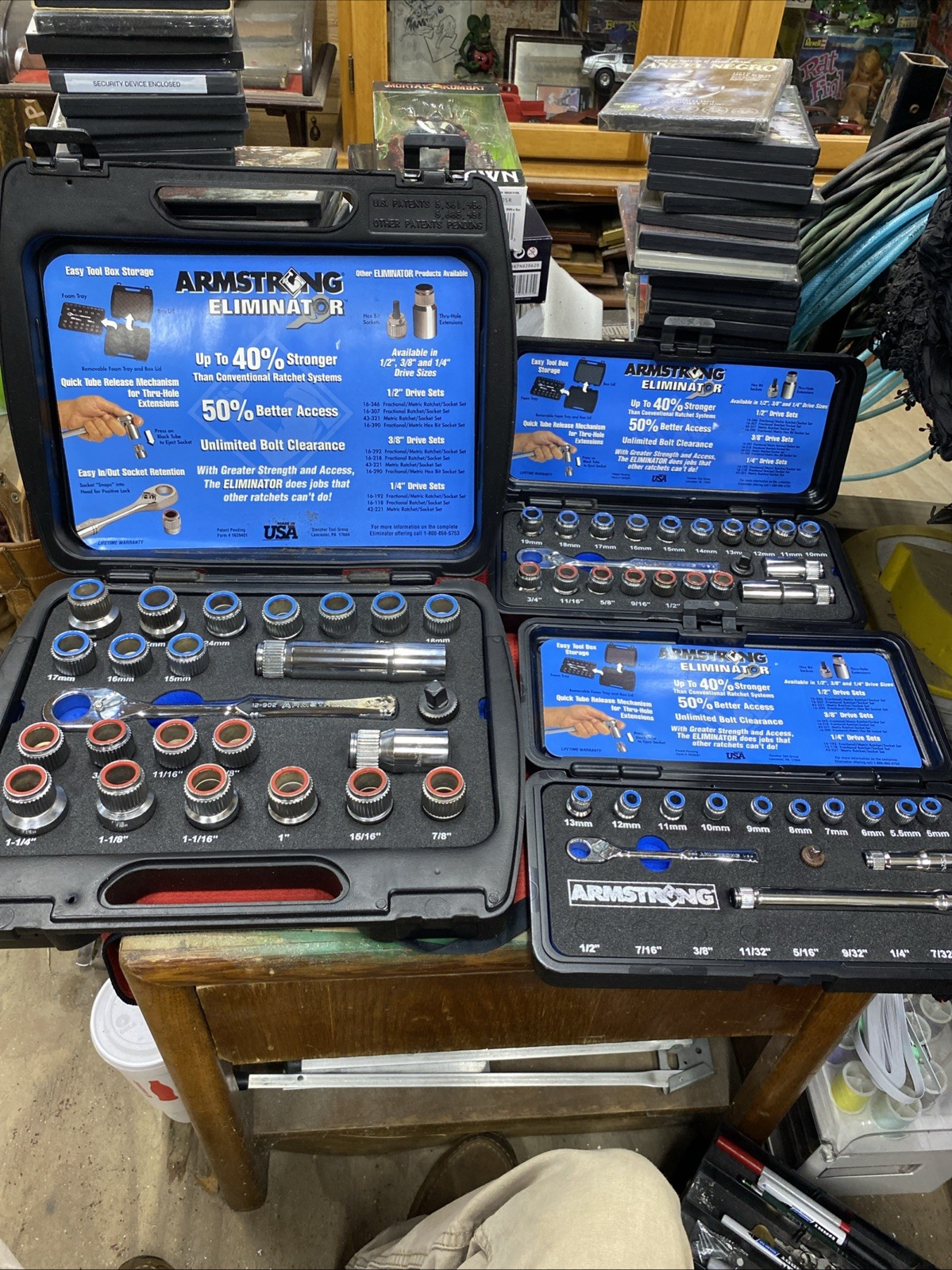 Armstrong Eliminator Lot 1/2 , 3/8 , 1/4 Pass Thru Socket Sets